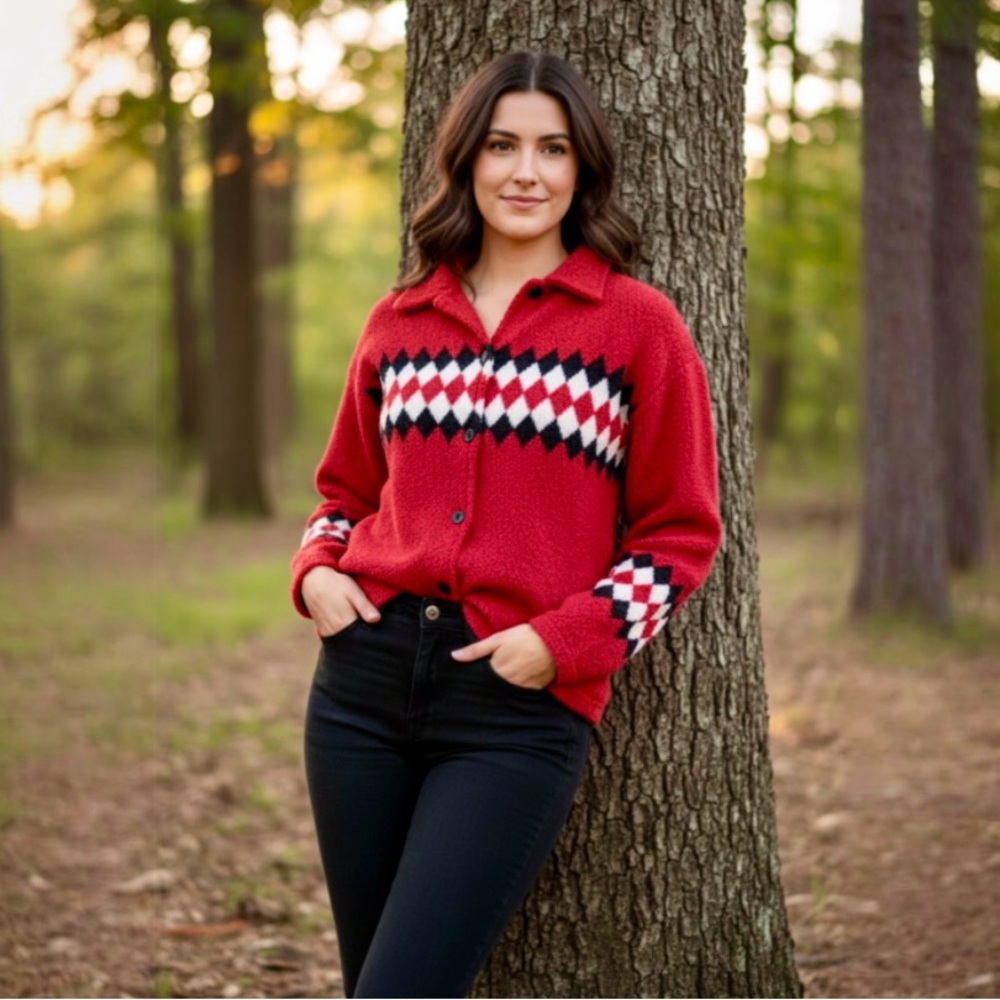 Vintage Lavon Red Fuzzy Cardigan